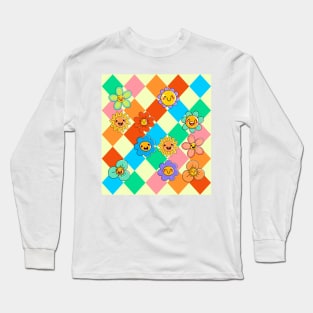 Bright Squares Trippy Smiley Long Sleeve T-Shirt